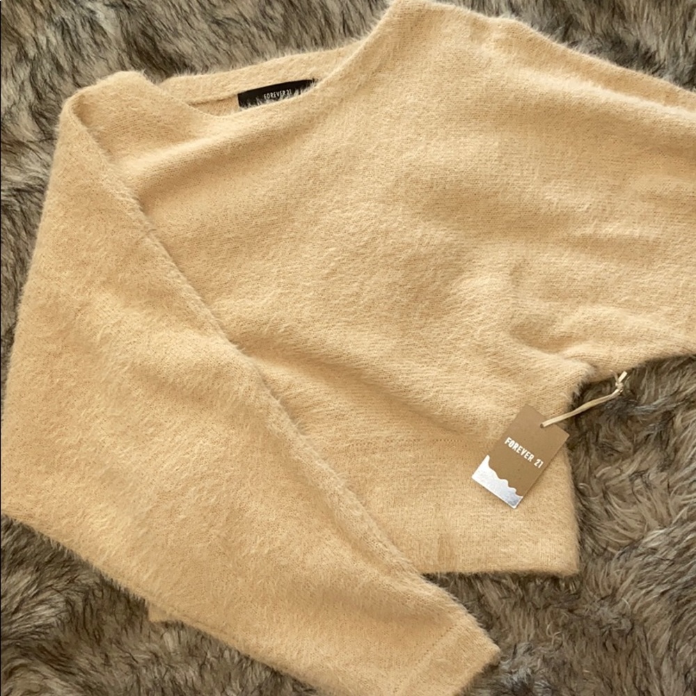 Beige cropped fuzzy crop